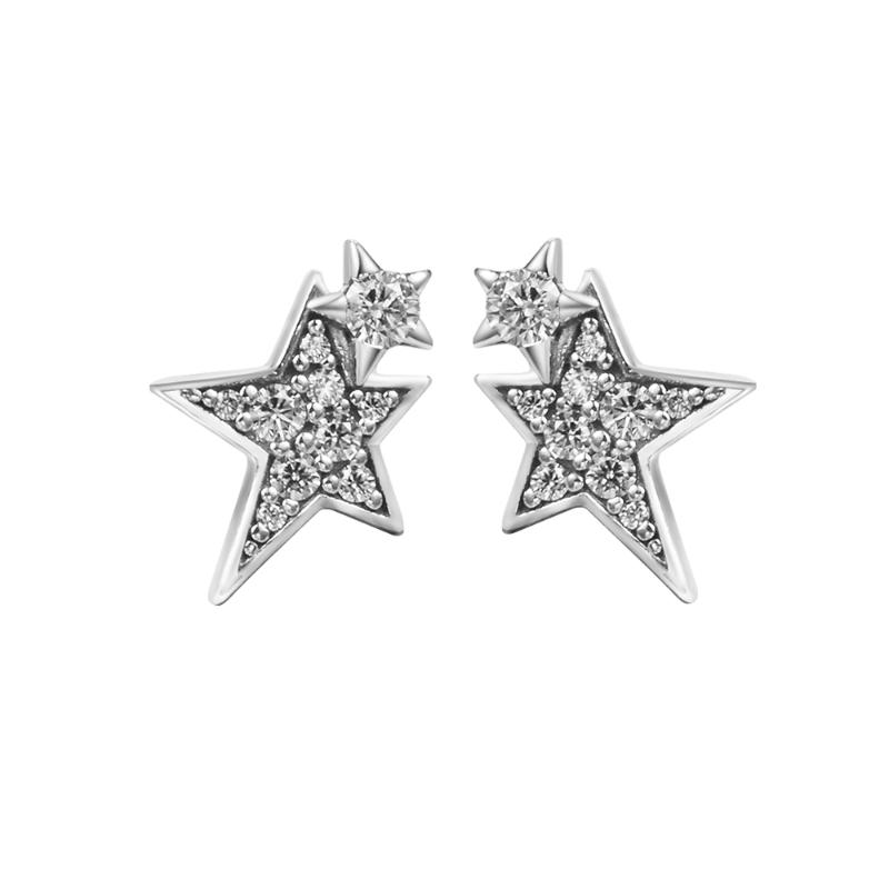 Stud CKK Sparkling Asymmetric Stars Earring 100% 925 Sterling Silver Jewelry Women Brincos Pendientes Aretes