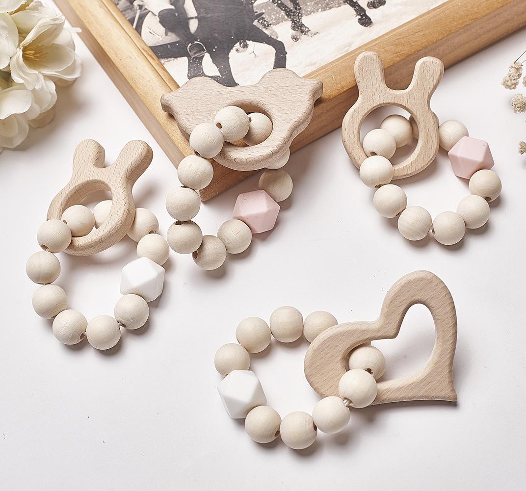 Baby Silicone Nursing Bracelets Wood Teether Silicone Beads Teething Wood Rattles Toys Baby Teether Bracelets Nursing Toys Gift-image-735077167