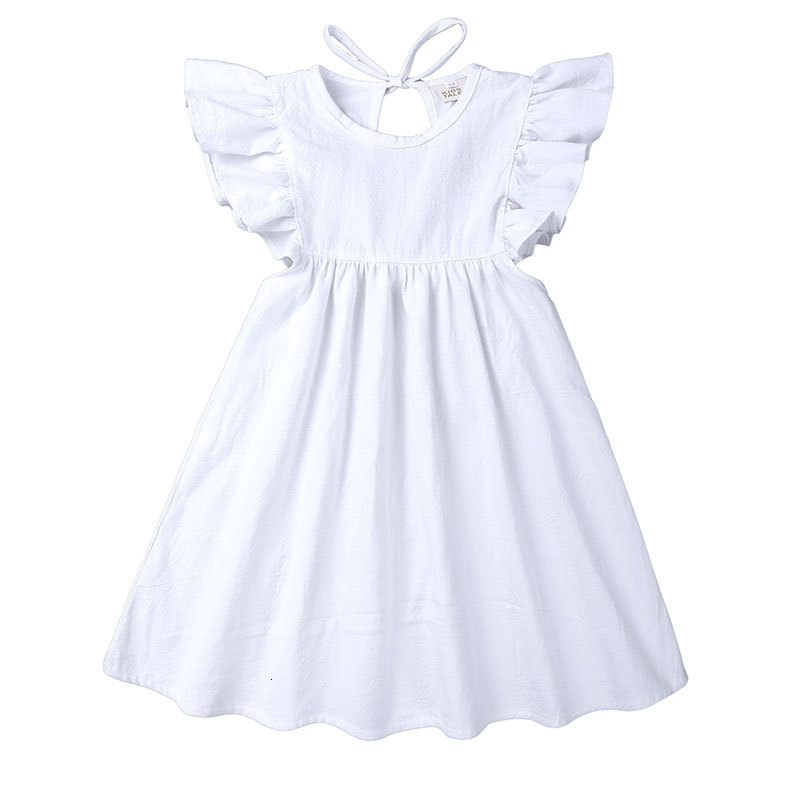 

2021 New Solid Color Cotton Sleeveless Ruffle Kids for Girls Summer Baby Girl Wedding Birthday Es K2eu, As picture