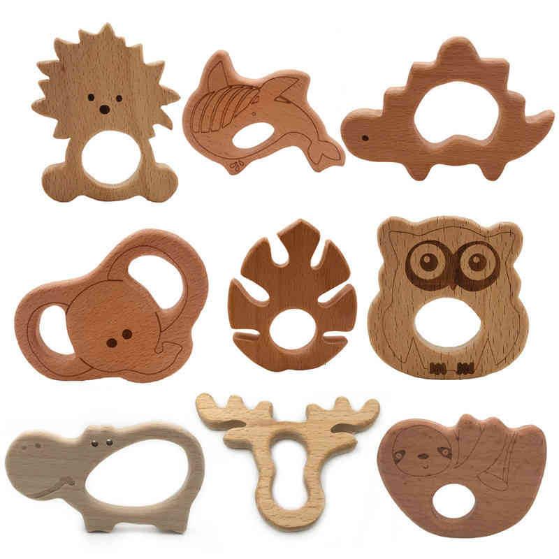 

Baby Wooden Teethers Food Grade Beech Wood Animal Tortoise Koala Whale Turtle Shape Pacifier Teether Newborn Toys