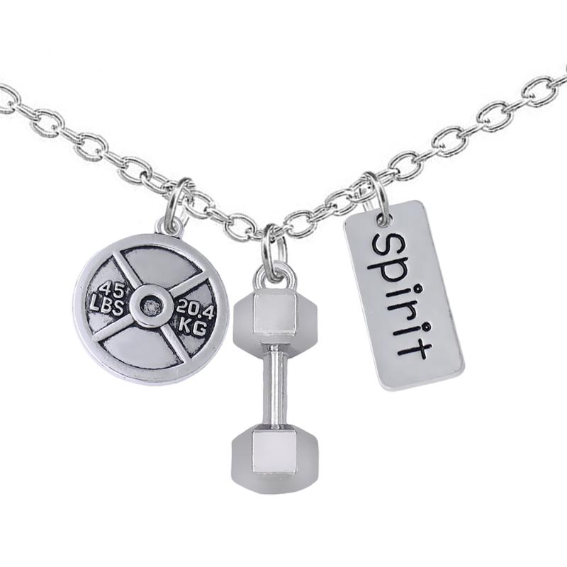 

Pendant Necklaces Fitness Strong Body Spirit Jewelry FIT Gym Bodybuilding Men And Women Barbell Charm Necklace Inspirational Gift