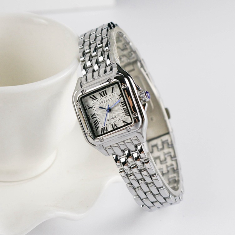 

Womens Fashion Square Watches 2021 Brand Ladies Quartz Wristwatch Classic Silver Simple Femme Steel Band Clock Zegarek Damski, Gold have drill