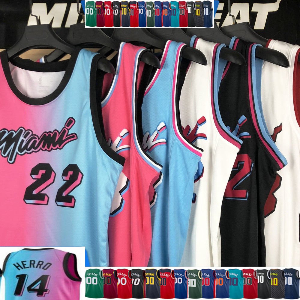 

Dwyane 3 Wade Jimmy 22 Butler Basketball Jersey mens Tyler 14 Herro Bam 13 Adebayo Jerseys Stitched pink black white, As