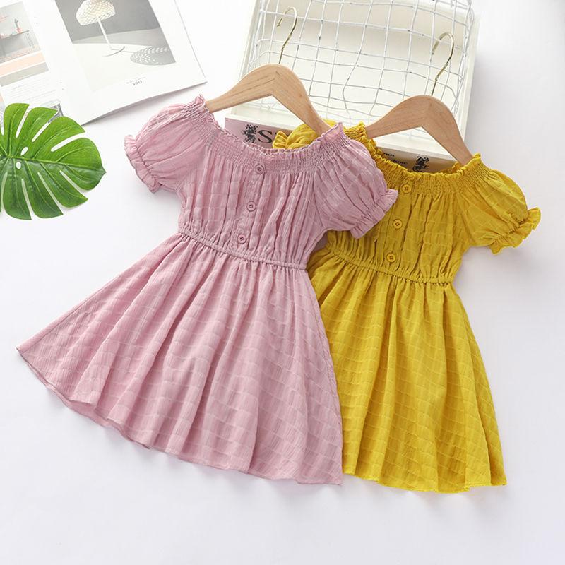 

VIDMID Summer new girls pleated short sleeve dresses children's Princess cotton dresses baby girls sweet fashion P2228, As photo