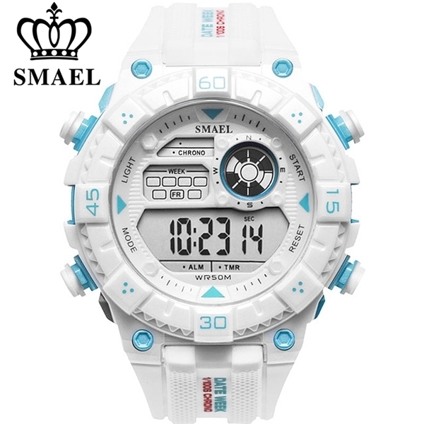 

SMAEL White Watch Sport Watches for Men Waterproof Multifunction Wristwatches Mens Army Military Digital Outdoor Sports Watch X0524, White blue