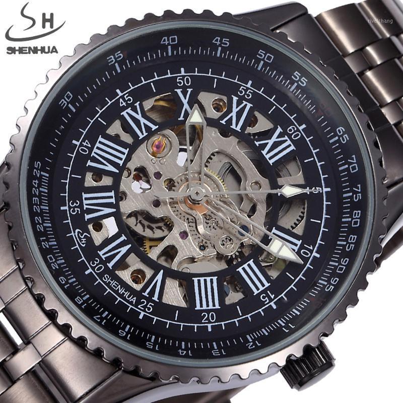

Skeleton Watches Men Sport Stainless Full Steel Male Fashion Clock Relogio Masculino Automatic Mechanical Watch Wristwatches, 1 with box