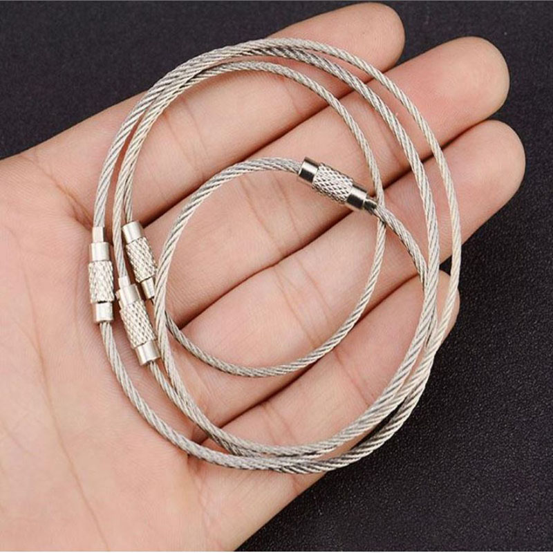 

15cm Stainless Steel Wire Key Ring Keychain Cable Pendant Loop Tools With Lock For Outdoor Hiking Climbing Working