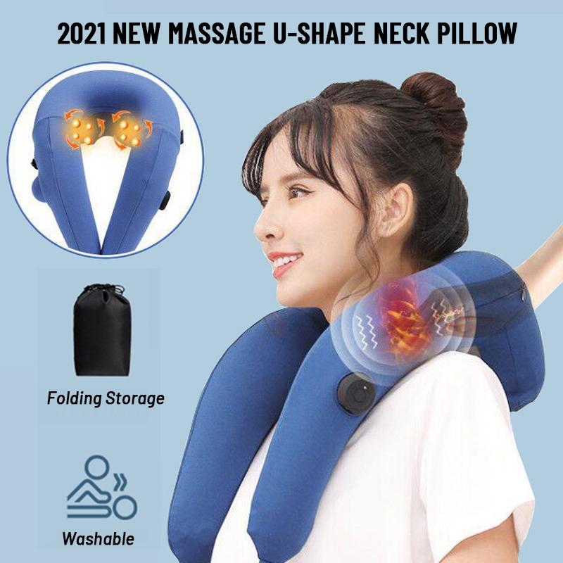 

Seat Cushions U Shape Car Neck Massage Pillow Portable Folding Headrest Imitation Artificial Support Cushion USB Charging