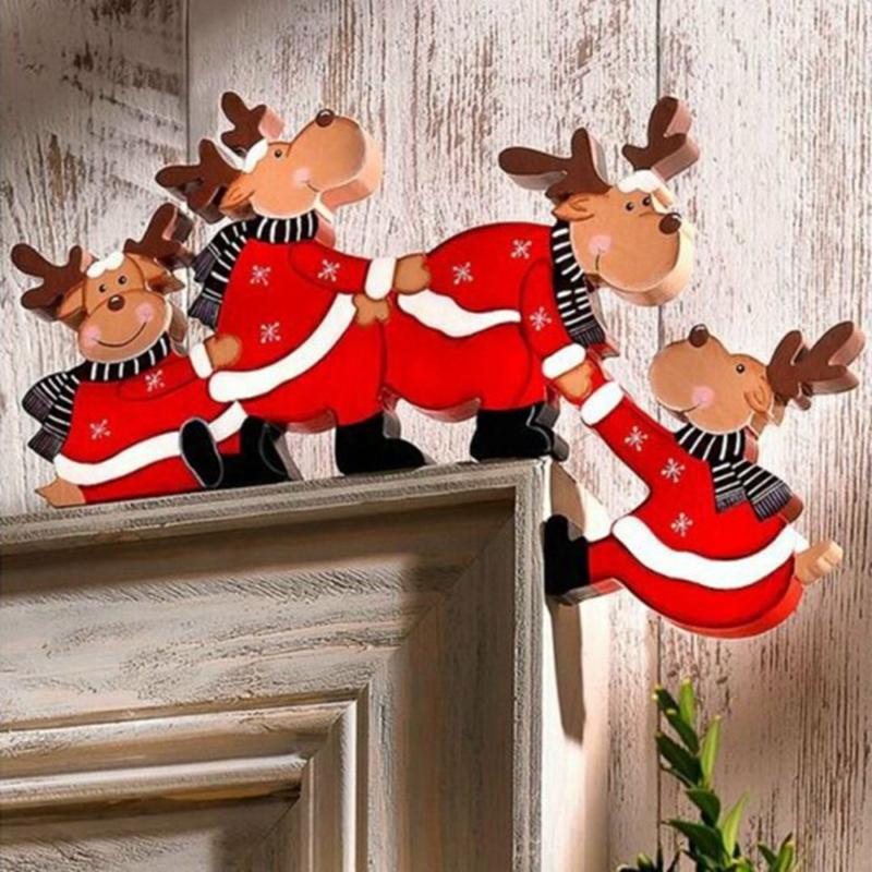 

Christmas Decorations Door Frame Decoration Funny Santa Claus Elk Wooden Ornament Creative Home Party Gift