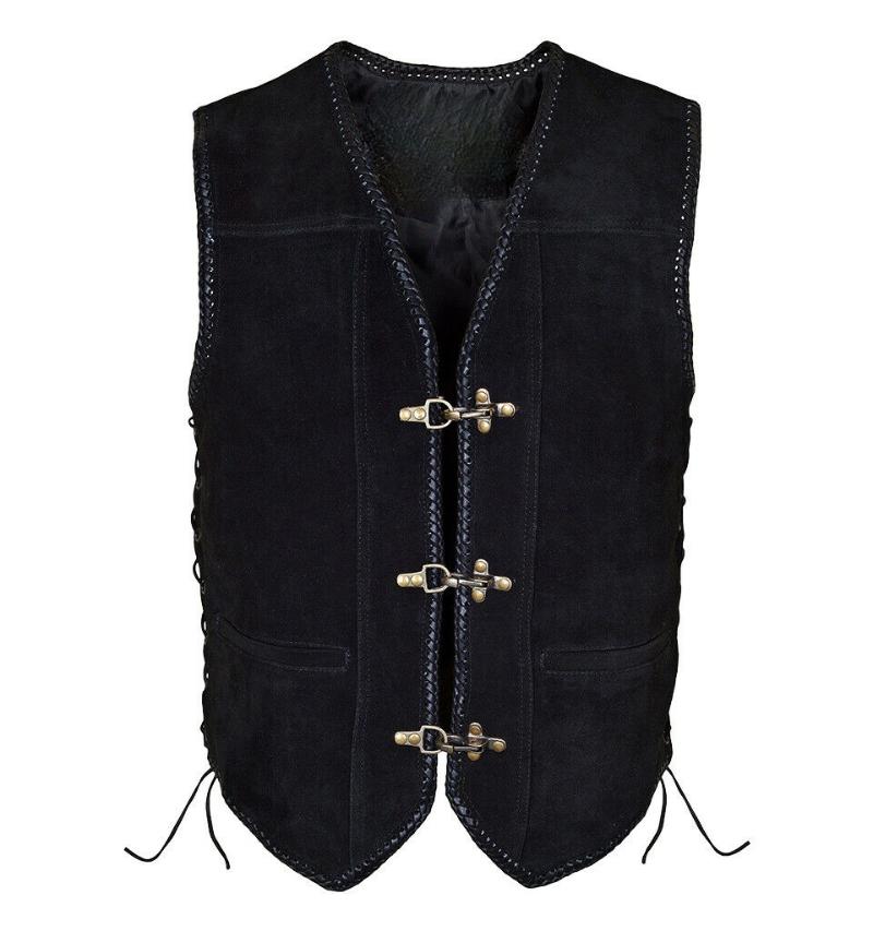 

Men' Vests Leather Vest V-neck Gold Buckle String Side Straps Black Solid Color Single-Breasted For Casual Men Short Top 2021