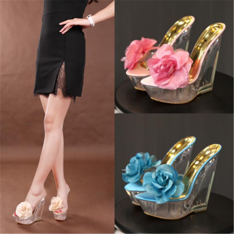 

Women Sandal Shoes Woman New 2021 Transparent Ultra high Heels Slippers Shaped Resin Flower Women's Wedges Shoes size 34-40 A004, Beige