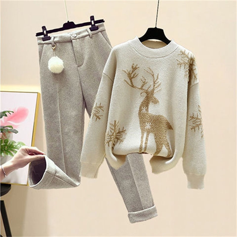 

Women's Two Piece Pants set of women's sweaters, big, fall and winter, urban fashion, versatile, casual pants, two pieces KVEA, 1# shoe box