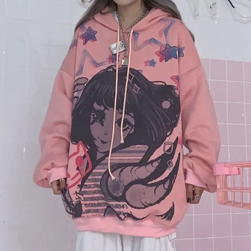 

2021 New Deeptown Harajuku Moletom Feminino Outono Inverno Roupas Femininas Hoodies Solto Mais Veludo Quente Tops Manga Comprida Pulver 2uoq, Pink