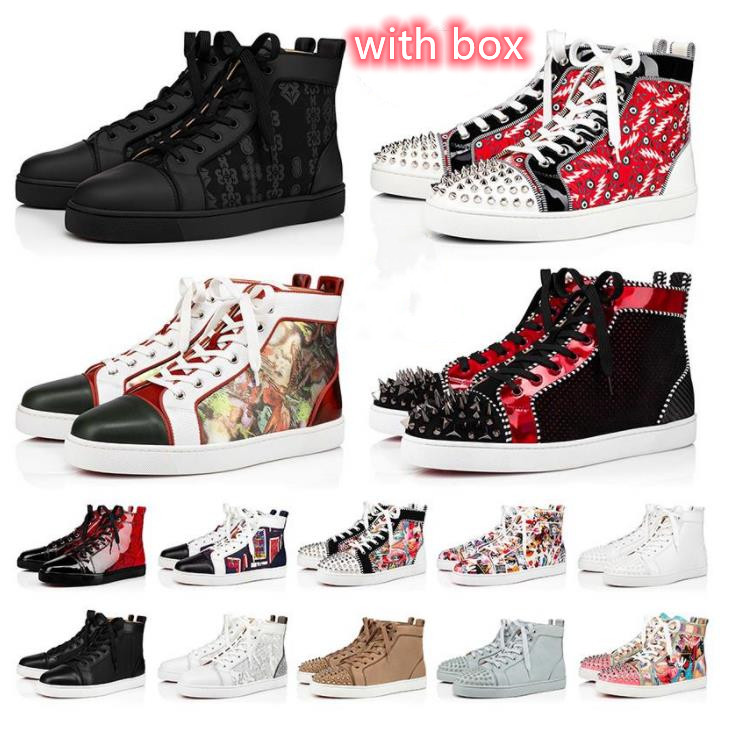 

2021 Men Women Christin boutin Casual shoes Platform Sneaker red shoe Studded Spikes Party crystal Leather Sneakers with box, Black