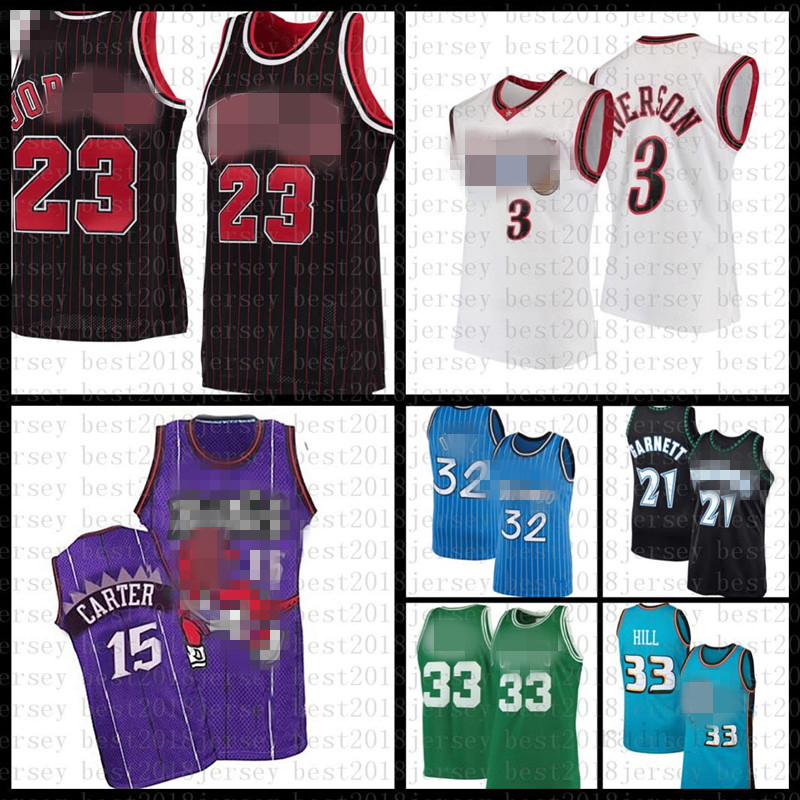

Vince 3 Allen Carter Larry Iverson Bird Jersey Grant Isiah Hill Thomas 33 32 Penny Shaquille Hardaway O'Neal Steve Nash Kevin Green, Black;red