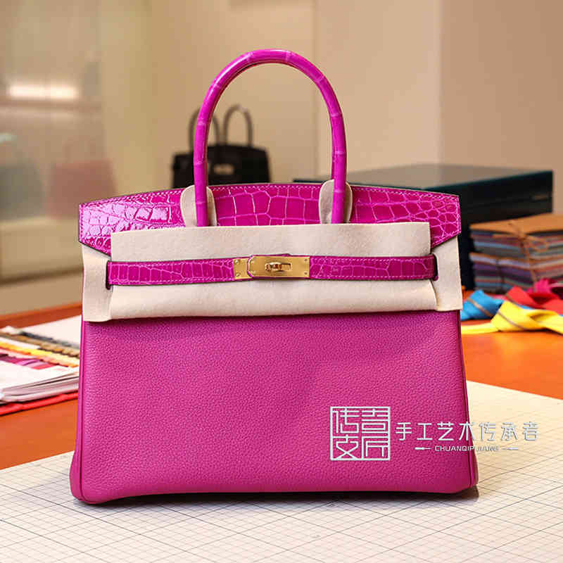 

Handbags Designer Women's 2021 herme Bag Togo Spell Crocodile Skin Rose Purple Touch 30cm Gold Buckle Handbag