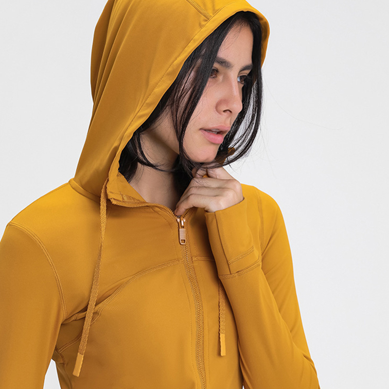 

Women Yoga Jacket Elastic Long Sleeve Fitness Sports outfit Running Zipper Slim Fit Hooded Coat Wholesale and Retail L-jk003, Caramel red