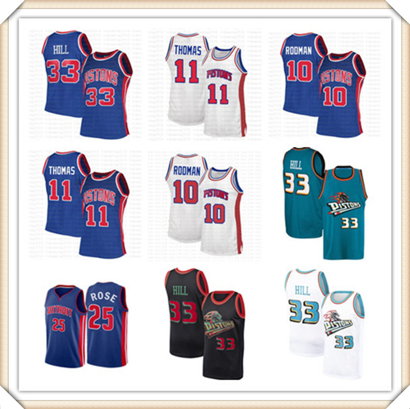 

Detroi t Pisto ns Jersey Grant 33 Hill Isiah 11 Thomas Dennis 10 Rodman Basketball Derrick 25 Rose Jerseys Retro Mesh Green White
