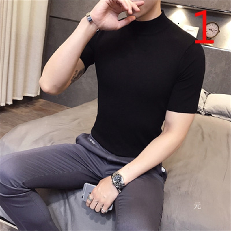 

2021 Short-sleeved Ice Silk T-shirt Trend Summer New Korean Version of Slimt Collar Men's Tide Brand Shirt Dx P8f7
