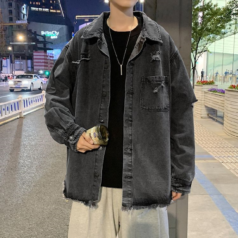 

2021 New Autumn Style Ripped Men's Fashion Casual Retro Denim Jackets Mens Streetwear Hip-hop Bomber Jacket Men M3lt, Black