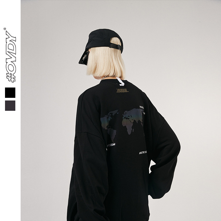 

wxwovdy men's autumn and winter fashion high street hip hop national fashion printed men's and women's round neck loose pullo, Black