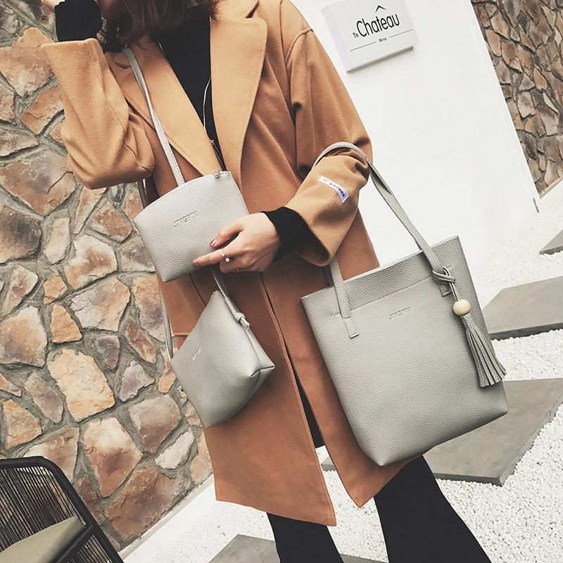 

Litchi pattern mother three-piece wooden bead shoulder bag