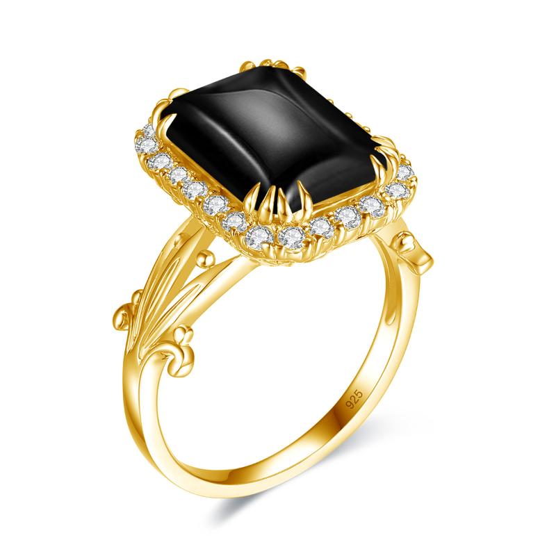 

Cluster Rings Szjinao Luxury 14K Gold Ring For Women Gemstones Black Onyx With + Cubic Zirconia Shiny 925 Silve Plated Jewelry