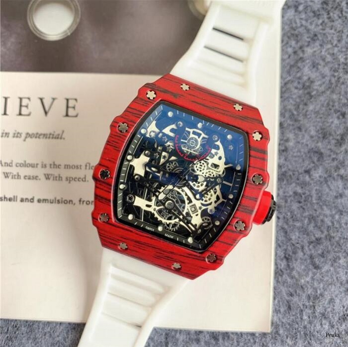 

High Quality Stopwatch Quartz Watch Battery Rubber Silicone Analog Skeleton Dial Designer Mens Wristwatches, As pic