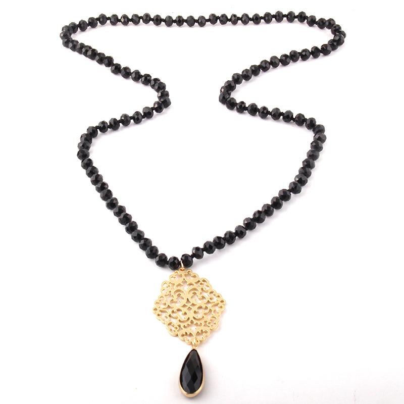 Pendant Necklaces MOODPC Fashion Bohemian Jewelry Glass Crystal Knotted Metall Grid Links Drop For Women Ethnic Necklace-image-706611728