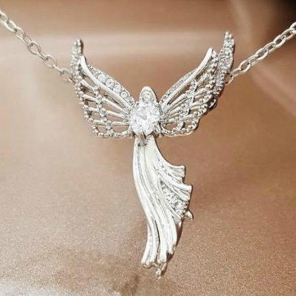 

Pendant Necklaces Exquisite Silver Plated Fairy Virgin Mary Crystal Heart Necklace Anniversary Jewelry Religion Gift For Women
