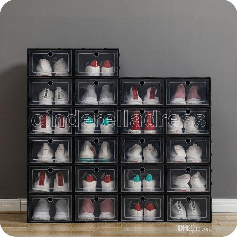 

Thicken Plastic Shoe Boxes Clear Dustproof Shoe Storage Box Transparent Flip Candy Color Stackable Shoes Organizer Boxes Wholesale 0269Pack, As the picture