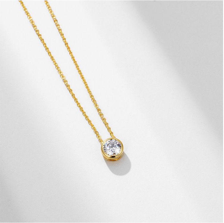 

2018 Latest Single Stone Necklace Fine Delicate Box Chain Bezel Sparking Cubic Zirconia Simple Jewelry Ix6Gw