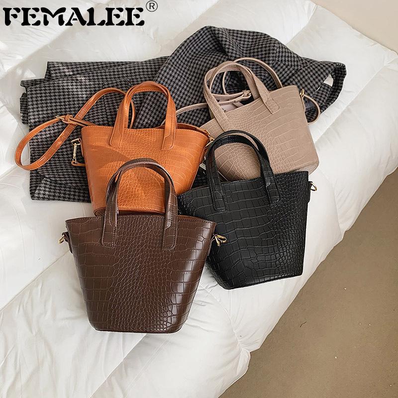 

2021 Trendy Bucket Shape Woman Bags Crocodile Pattern Retro Armpit Totes For Women Fashion Lady Shoulder Shopping Bag Handbags, Black