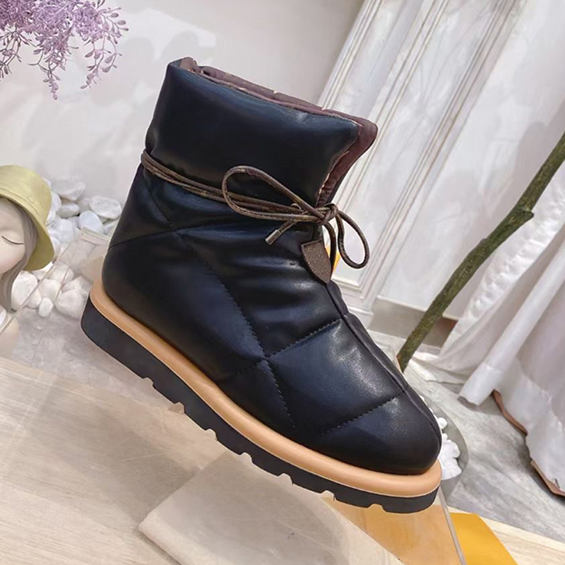 

Flat Down Pillow Comfort Ankle Boots Ladies Platform Winter Lightweight Shoes Eiderdown Canvas Lace-up Snow Boot With Box NO330, Sock