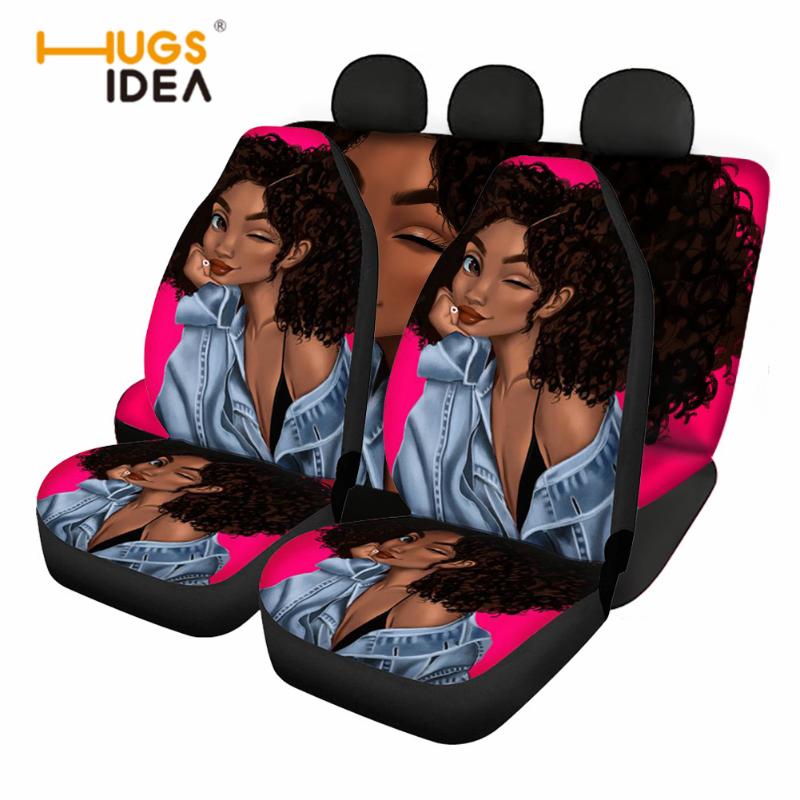 

African Women Melanin Girl Front/Back Car Seat Cover Full Set Black Art Vehicle Seat Protector Universal Automotive interior