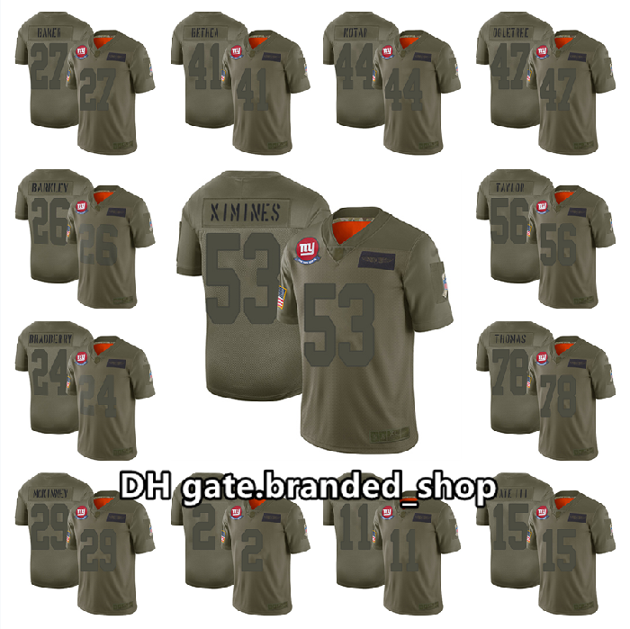 

New York Giants men 26 Saquon Barkley 31 Michael Thomas 56 Lawrence Taylor Women Youth Olive Salute To Service Limited Jersey, Black;red
