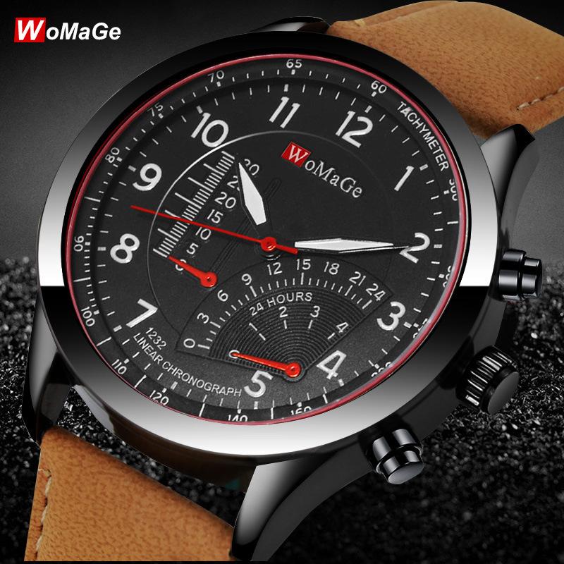 

Wristwatches WoMaGe Men's High-grade Belt Wrist Watch Creative Big Dial Quartz Casual Business Reloj Hombres, Black