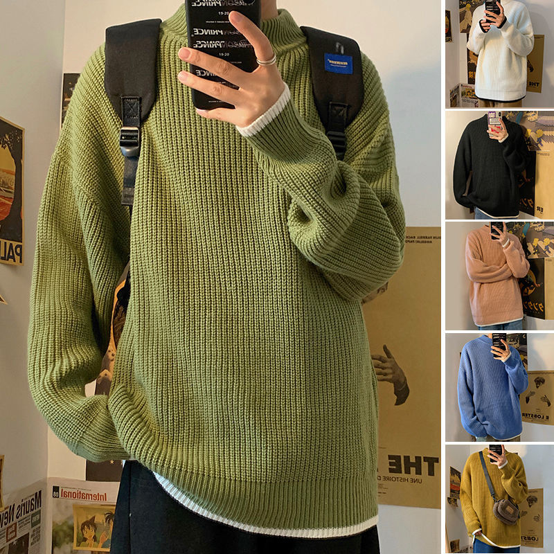 

2021 New Winter Sweater Men's Warm Fashion Solid Color Casual Knitted Pullover Men Streetwear Wild Loose Knitting Sweaters Mens -2xl O9wl, Pink