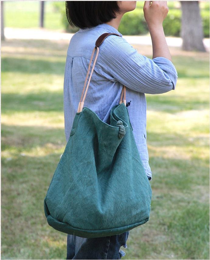 

2021 New Style Cotton and Linen Female Handmade Disc Buckle Casual One-shoulder Cloth Bag Portable Large-capacity Cloth Bag, Black