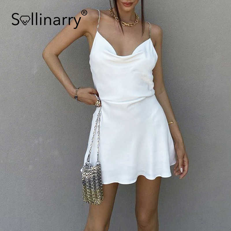 

Sollinarry Summer Deep V-neck Spaghetti Strap Dress Sexy Backless Bodycon Mini Women Dress Nightclub Chain Sleeveless Vestidos 210709, White
