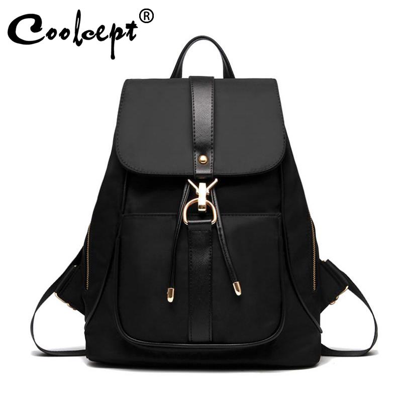 

Coolcept Women Anti-theft Backpack Waterproof Fabric Large Female Shoulder Bag Large Capacity Simple Style Casual Mochila Travel, Black