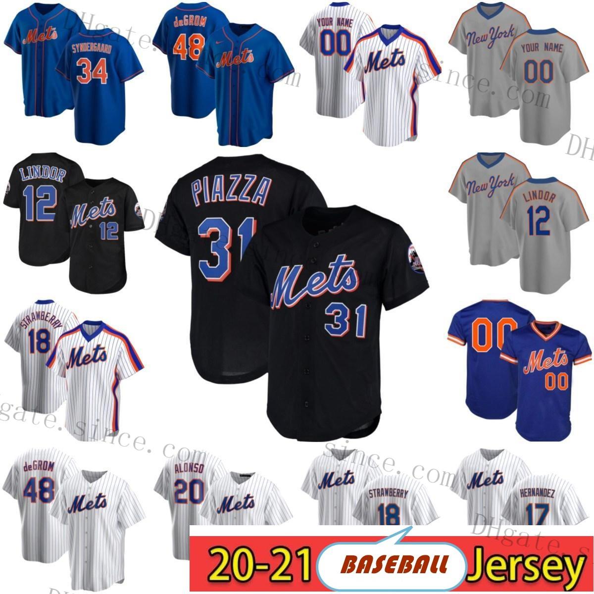 

Met Jerseys Francisco Lindor Pete Alonso Jacob deGrom Jeff McNeil Mike Piazza Michael Conforto Marcus Stroman David Wright Baseball Shirts, Blue;black
