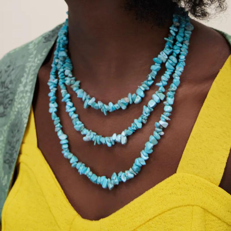 

Trendy Long Green Natural Stone Layered Women's Necklace Boho Statement Handmade Beaded Women Jewelry Gifts Chains