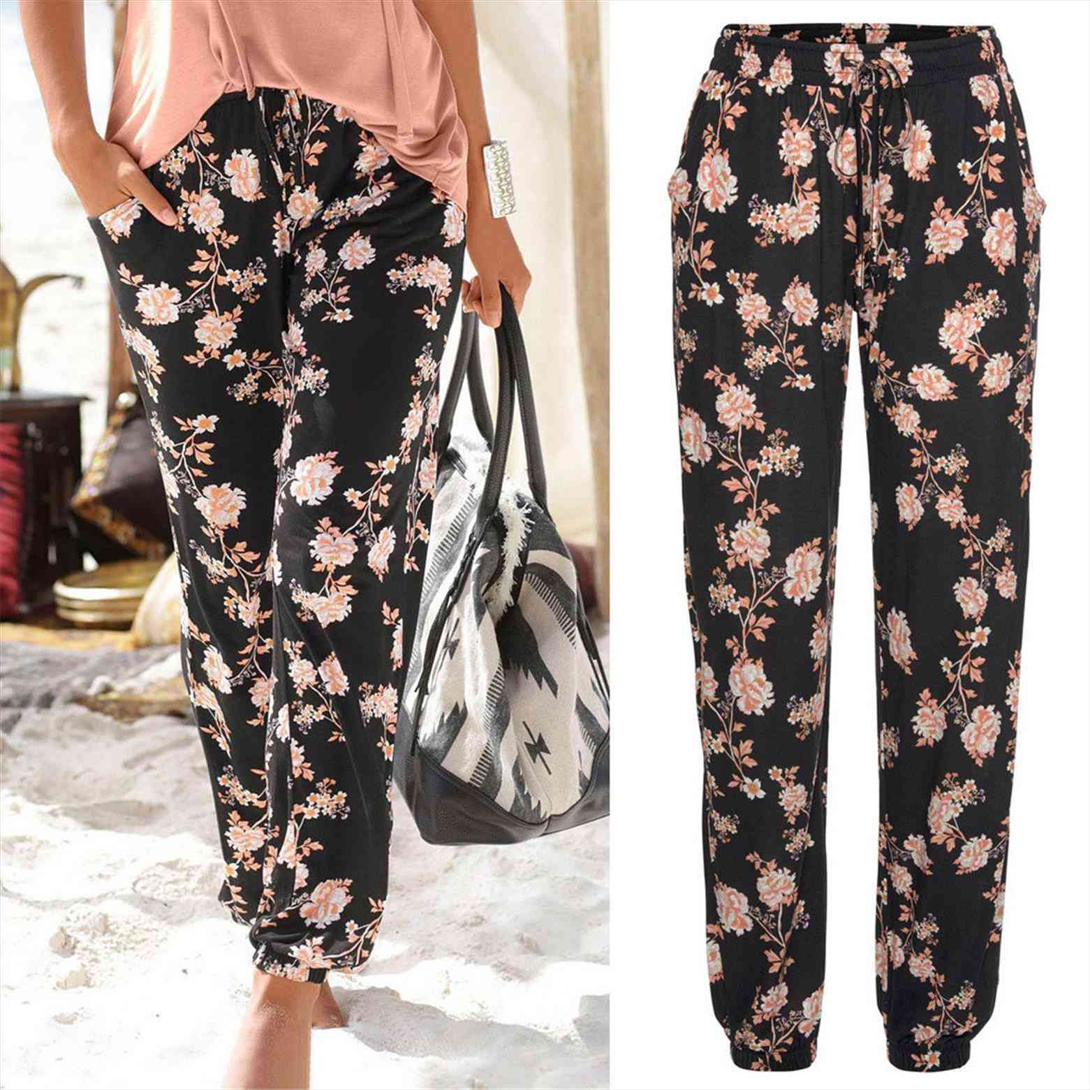 

aesthetic high waist elastic printing women pants sports legging femme long boho pockets pantalones de mujer, Black;white