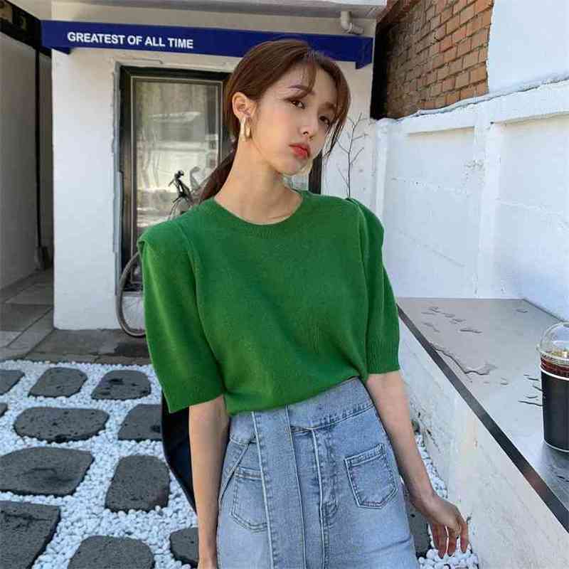 

casual T shirt Green causal short Sleeve Summer crew neck tops 210602