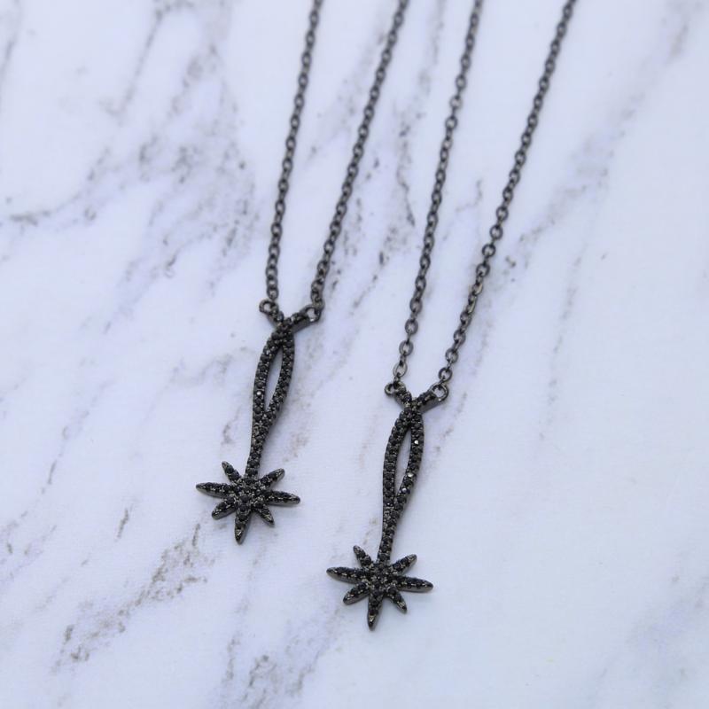 

Pendant Necklaces High Quality Wholesale Factory Sale Black Color Northstar Starbrust Charm Necklace For Women Cz Paved Elegant Jewelry
