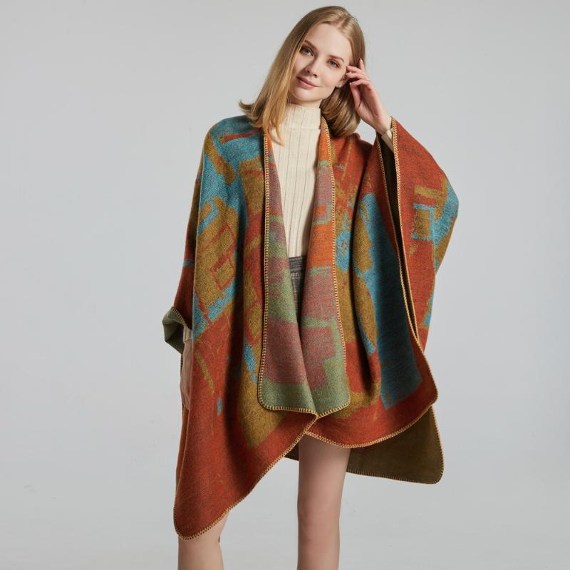 

Scarves Ladies Wraps Shawl Fashion Autumn Spring Imitation Cashmere Jacquard Split Thick Large Women Cloak Warm