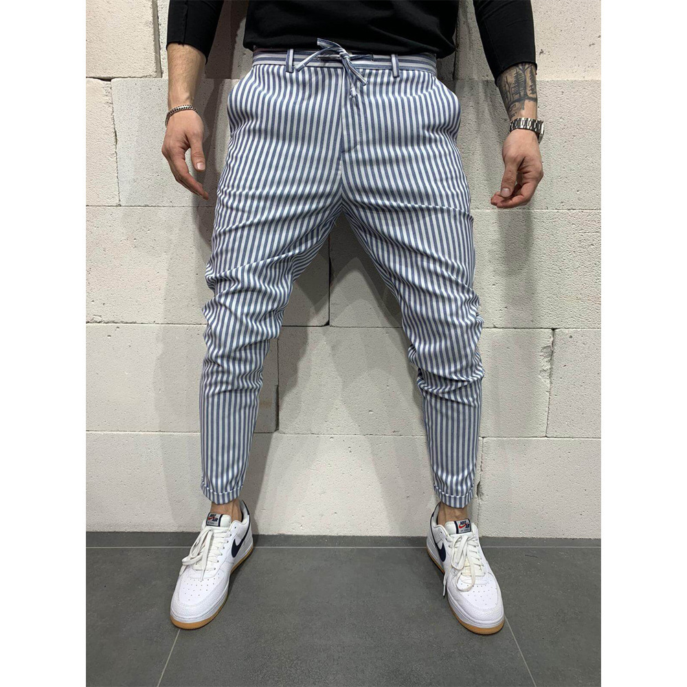 

2021 Male Pants Striped Social Thin Men's Clothing Streetwear Sweatpants Soft Hip Hop Casual Runners Will See 's Fashion Llmr, Blue