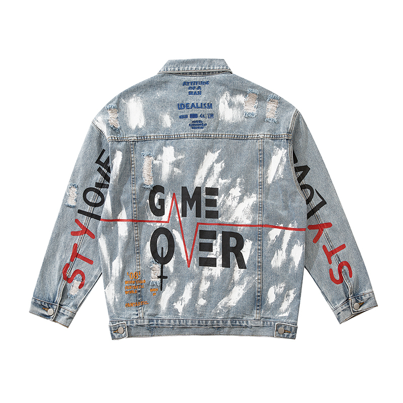 

2021 New Carta Original Buraco Graffiit Denim Casaco Masculino e Wome Streetwear Oversize Outono Jeans Bluso Casual Jaqueta Bomber 5dgg, Blue