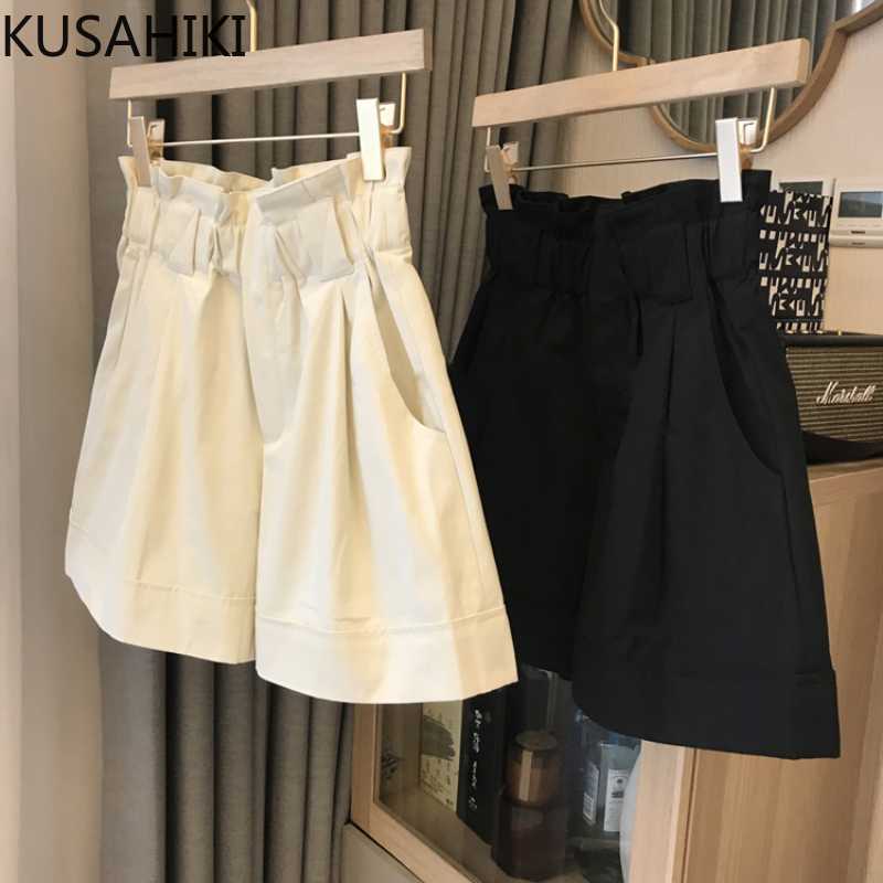 

KUSAHIKI Summer Stretch High Waist Woman Shorts Causal Solid Bottoms Korean Wide Leg Short Feminimos Pantalones Mujer 6H964 210602, Khaki